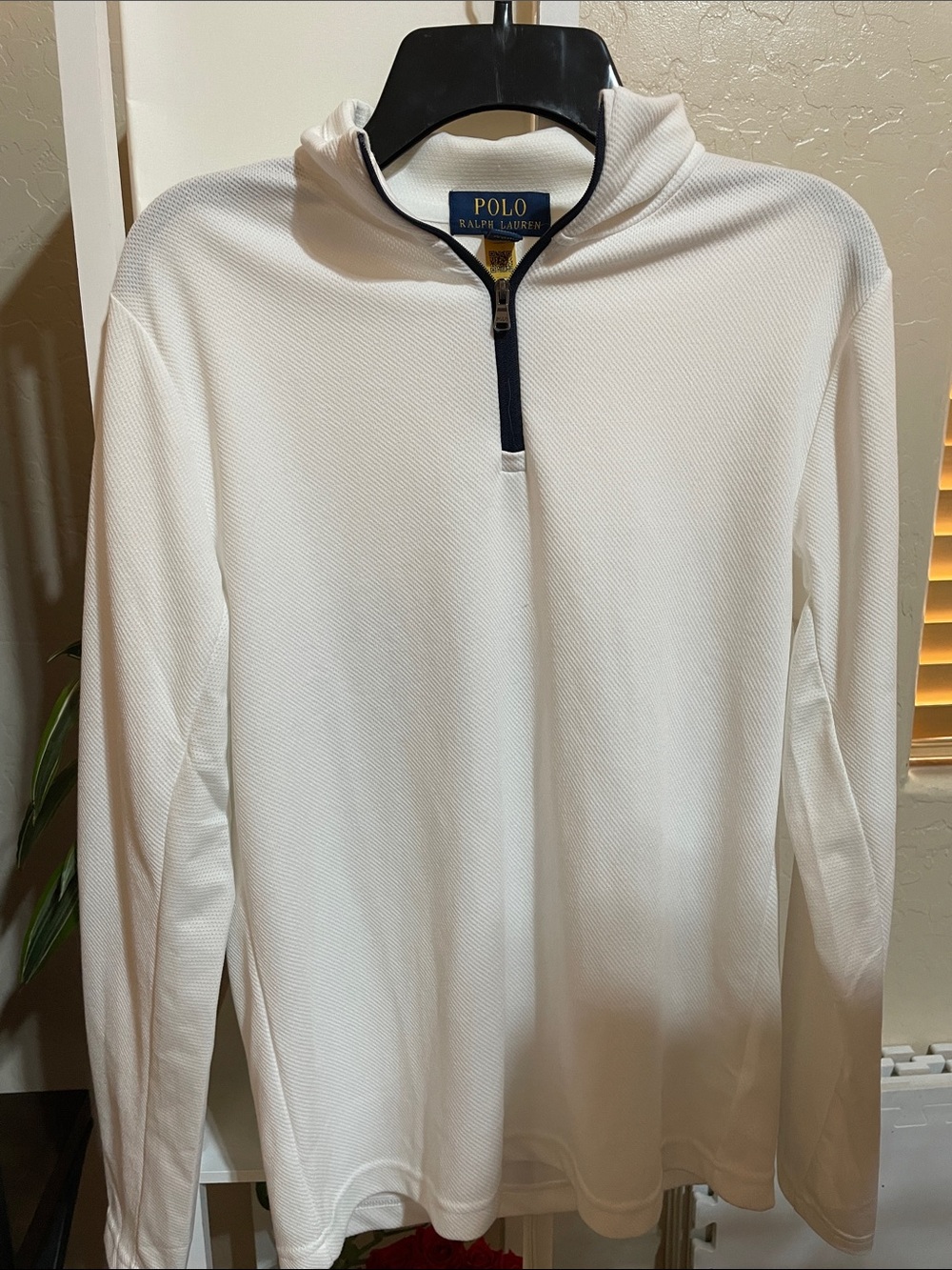 Polo by Ralph Lauren White Quarter-Zip Pullover with Navy Trim